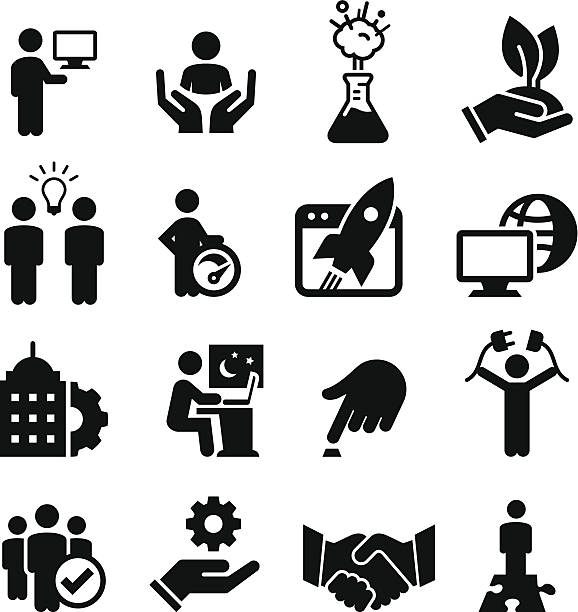 Business Startup Icons - Black Series Entrepreneurial and business startup icons. Vector icons for video, mobile apps, Web sites and print projects.  entrepreneur silhouettes stock illustrations