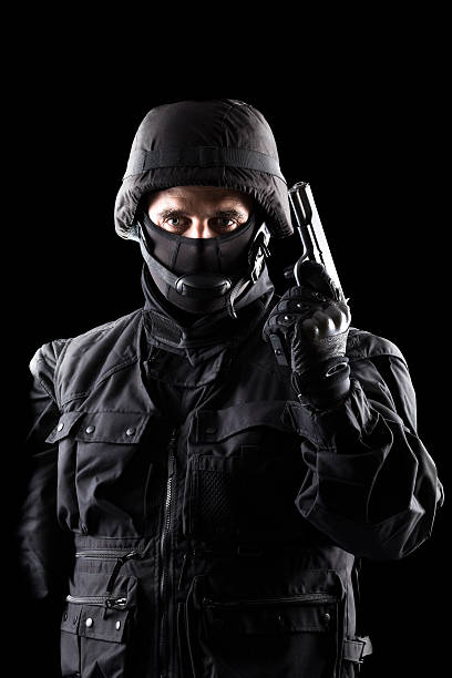 istock Soldier portrait, black background 521369263