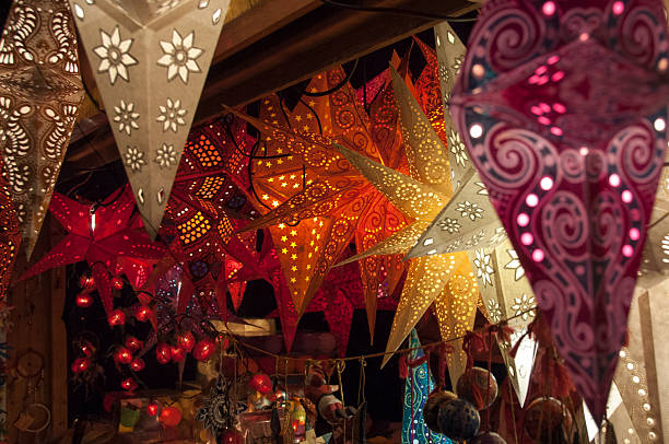 istock Colourful lanterns at Christmas market 521369779
