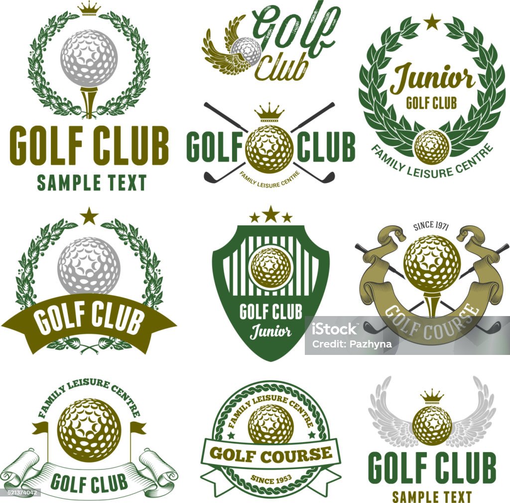 Golf Club Emblems Set of Emblems and Labels on Golf Theme and for Golf Club. Colored Vector Illustration. Isolated on White Background. Golf stock vector