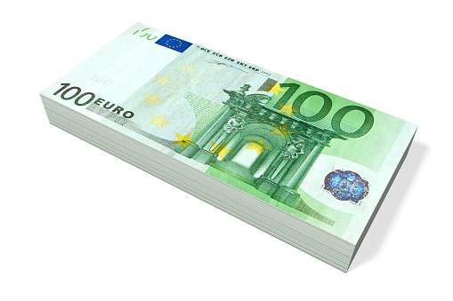 3D money/ 100 Euro bills on white background - great for topics like currency, finance, being rich, banking, income, prosperity etc.