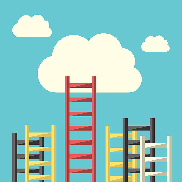 illustrazioni stock, clip art, cartoni animati e icone di tendenza di scaletta e nuvola con successo - ideas concepts ladder cloud