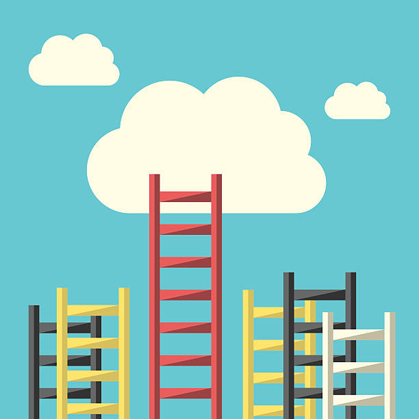 ilustrações, clipart, desenhos animados e ícones de escada para o sucesso de nuvem - definition high
