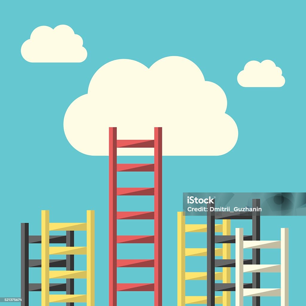 Success ladder to cloud Success ladder leading to cloud and many short ones. Business, goal, competition, unique, progress, challenge, hope and leadership concept. EPS 8 vector illustration, no transparency Ladder of Success stock vector