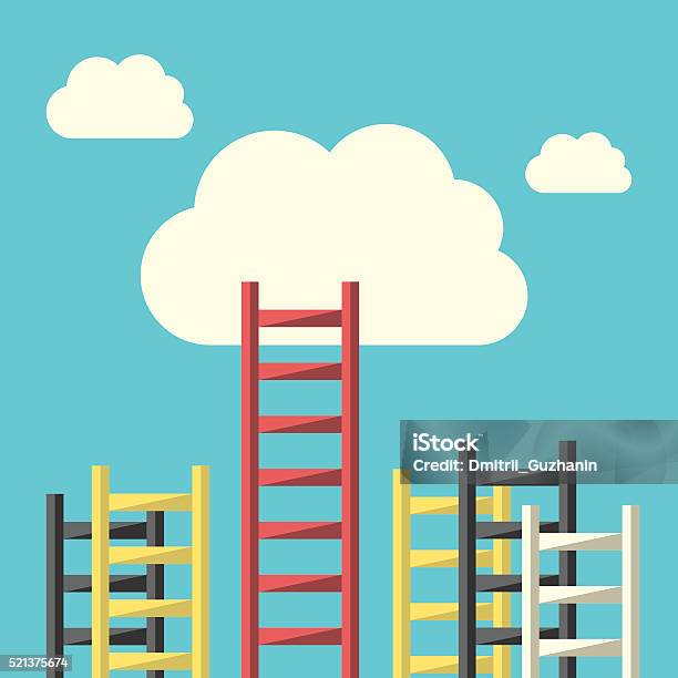 Success Ladder To Cloud Stock Illustration - Download Image Now - Ladder of Success, Ladder, Occupation