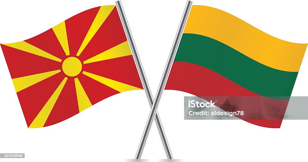 Macedónia e lituano bandeiras. Vetor. - Vetor de Bandeira royalty-free