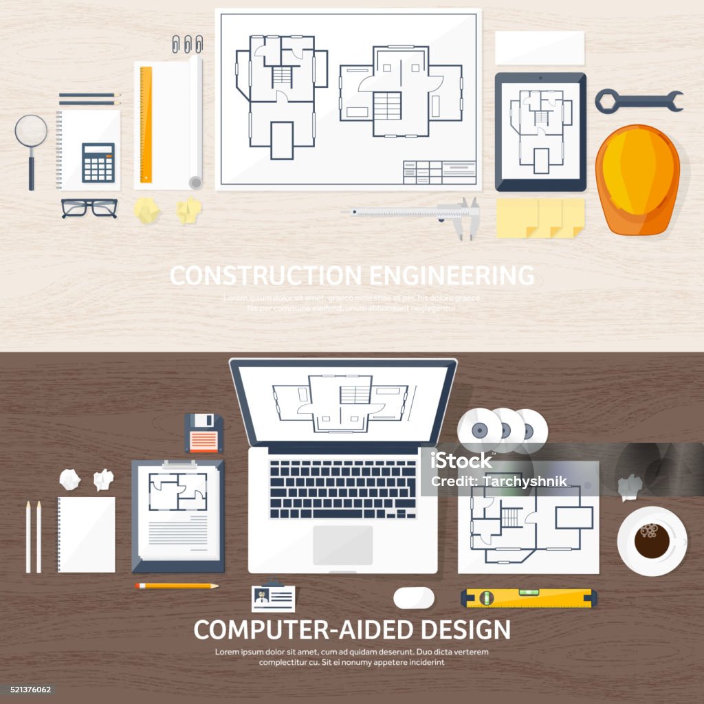 Computer Architecture Project Drawing Vector Illustration Engineering And Architecture Notebook Computer ...