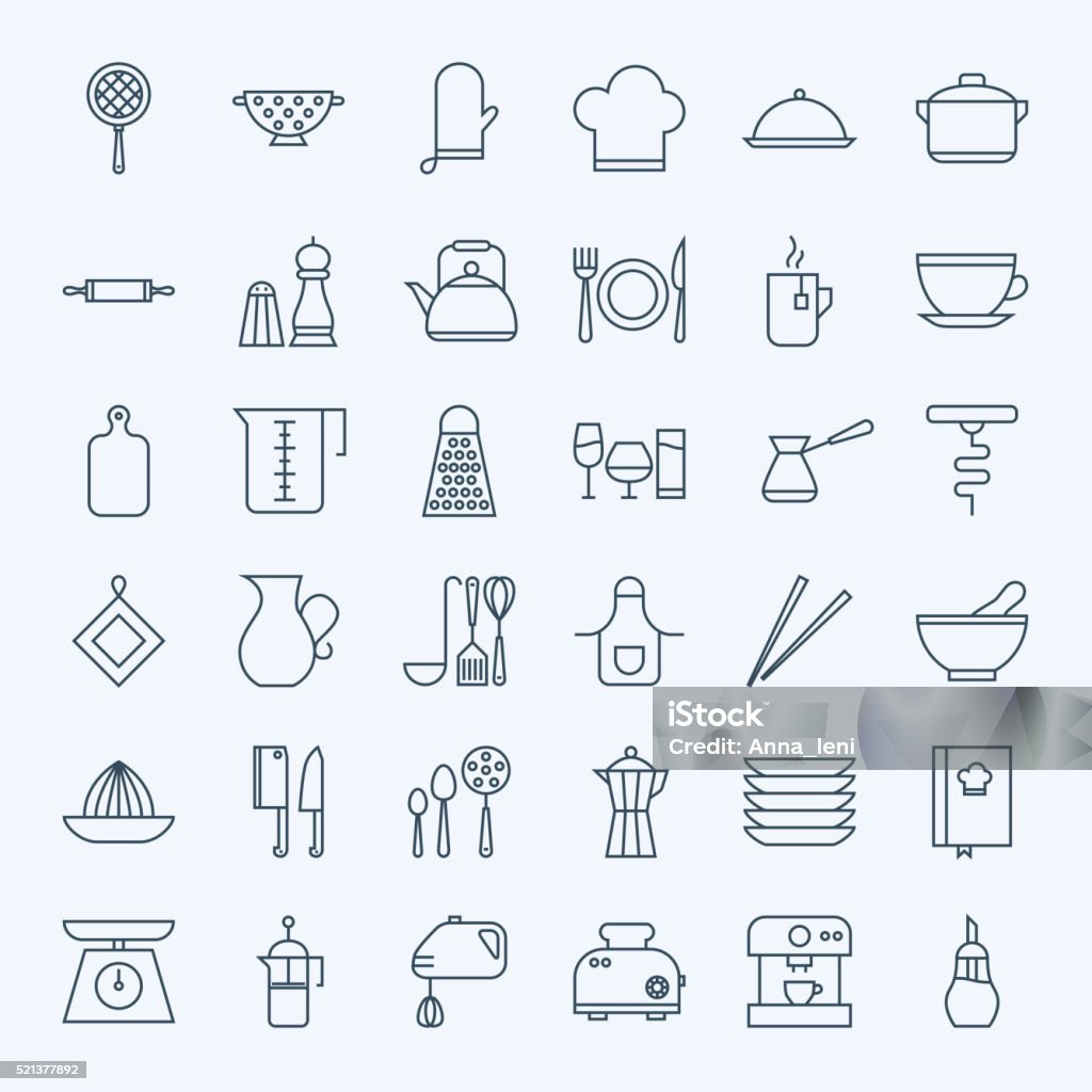 Line Cooking Utensils and Kitchenware Icons Set Line Cooking Utensils and Kitchenware Icons Set. Vector Set of Modern Thin Outline Kitchen Tools Items. Icon Symbol stock vector