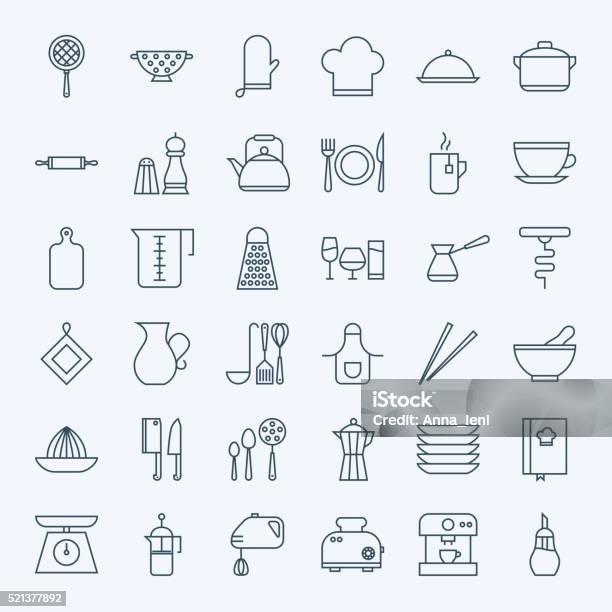 Line Cooking Utensils And Kitchenware Icons Set Stock Illustration - Download Image Now - Icon Symbol, Kitchenware Department, Cooking