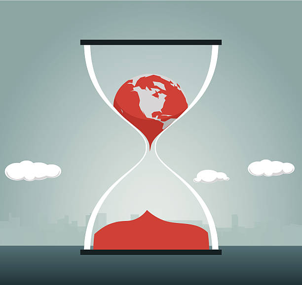 hourglass, perubahan, bola dunia, jam, waktu, bumi, mencair - perubahan iklim ilustrasi stok
