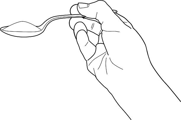 Teaspoon with sugar A line art illustration of a hand holding a teaspoon with sugar, or some other cooking ingredient. teaspoon stock illustrations