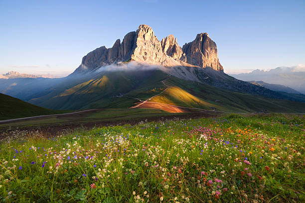 istock Sassolungo mountain peaks at sunrise 521381029