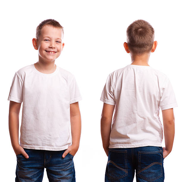 White t-shirt on a young man isolated, front and back White t-shirt on a young man isolated, front and back ass boy stock pictures, royalty-free photos & images