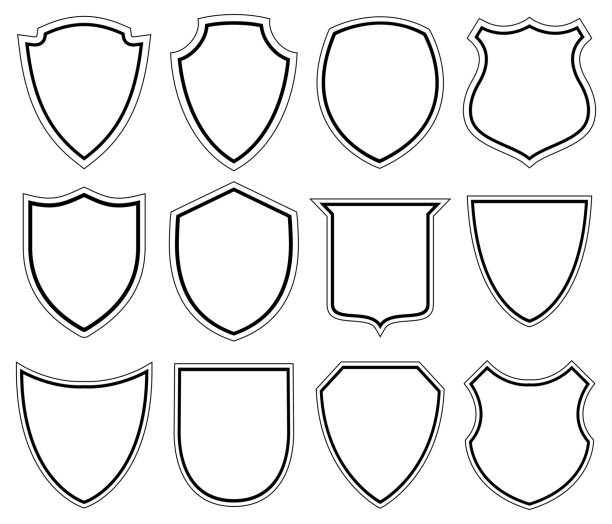 ilustraciones, imágenes clip art, dibujos animados e iconos de stock de placa blanca de iconos-ilustración - shield shape sign design element