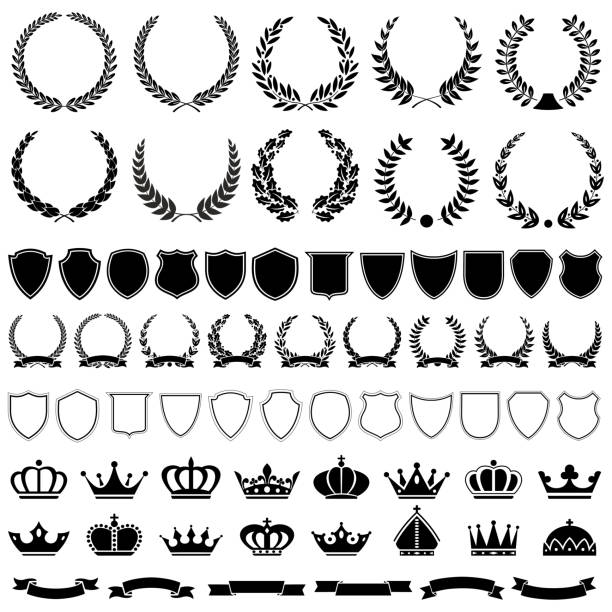 heraldic 요소 세트-일러스트 - shield shape sign design element stock illustrations
