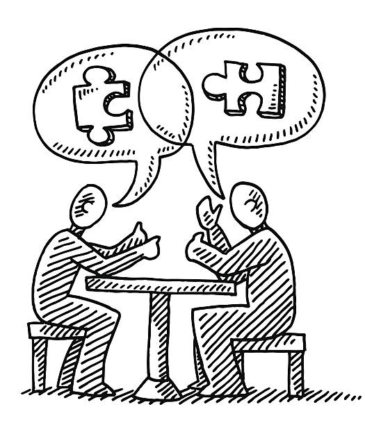 dialog sprechblase puzzleteil zeichnung - pen and marker stock-grafiken, -clipart, -cartoons und -symbole