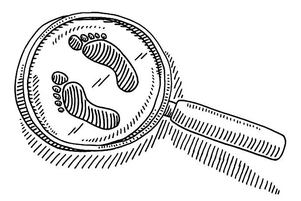 Vector illustration of Magnifying Glass Footprint Drawing
