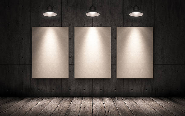 three posters hanging in the industrial interior. mock up