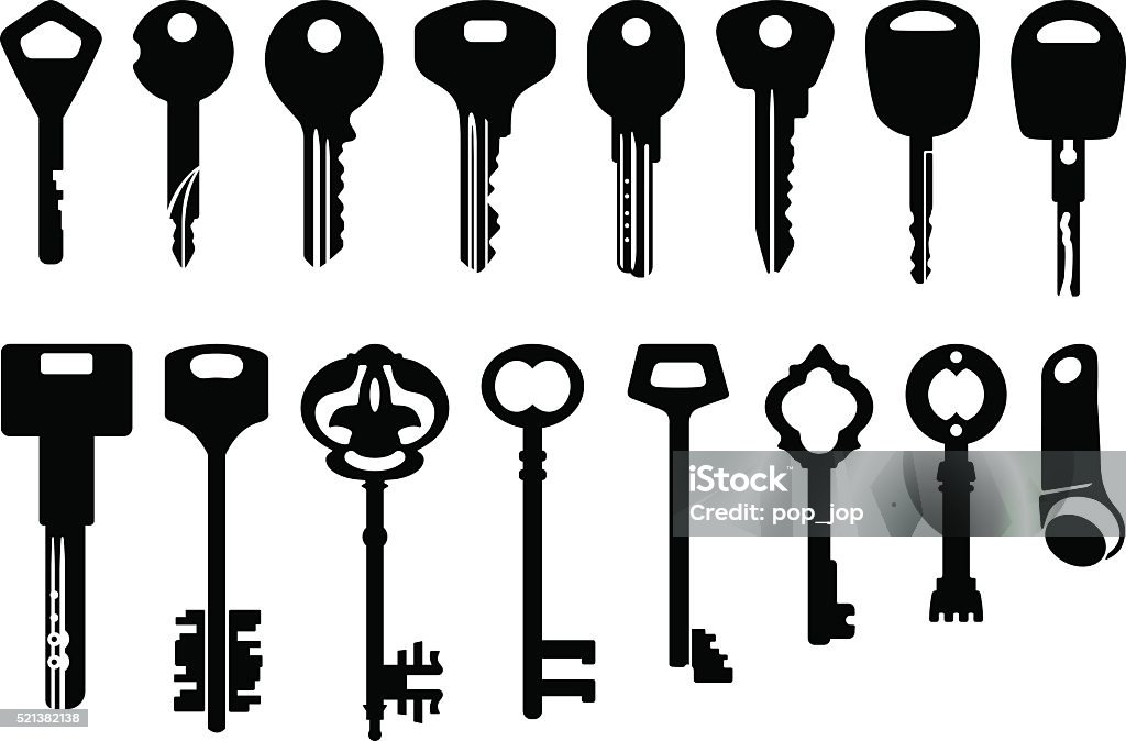 Key Icons Set - illustration Set of modern, decorative and old keys Key stock vector