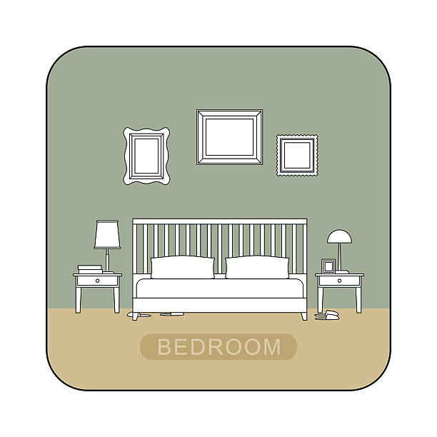 ilustrações de stock, clip art, desenhos animados e ícones de quarto ilustração vetorial. - hotel room bed silhouette lamp