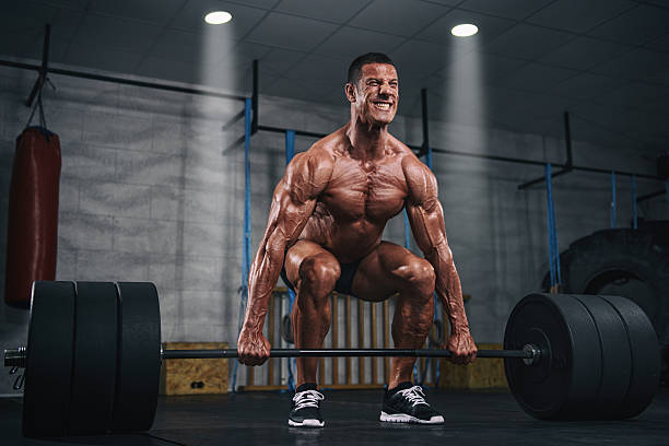 Weight Lifting, Dead Lift Muscular Men Lifting Heavy Weights, Dead Lift clean and jerk stock pictures, royalty-free photos & images
