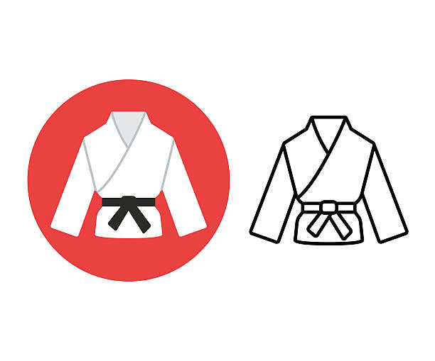 ilustraciones, imágenes clip art, dibujos animados e iconos de stock de icono de artes marciales - karate child judo belt