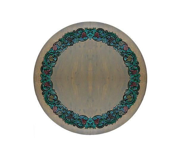 istock Vintage Floral Pattern as Frame on Circle Wooden Texture Isolated 521385798