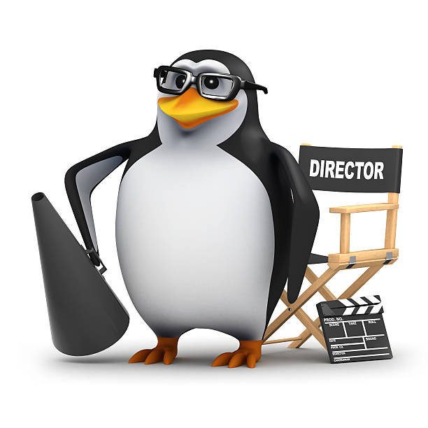 istock 3d Academic penguin makes movies 521387097