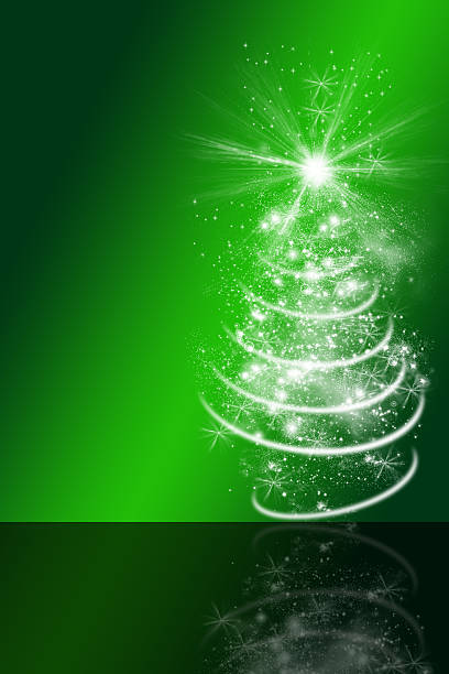 istock shiny christmas card, green background, white christmas tree 521399065