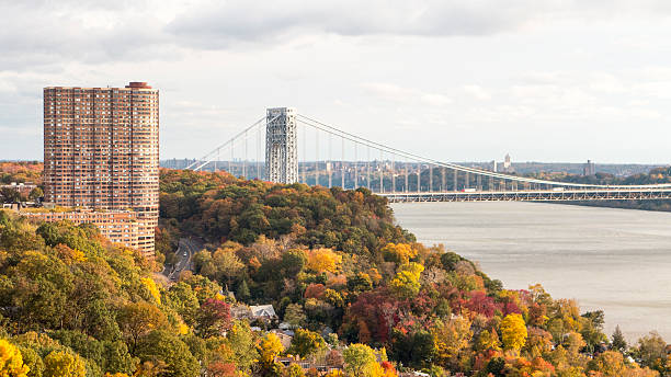 Fall Foliage and George Washington Bridge stock photo