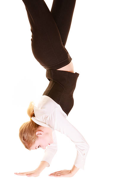 istock Overworked businesswoman walking on hands 521401803