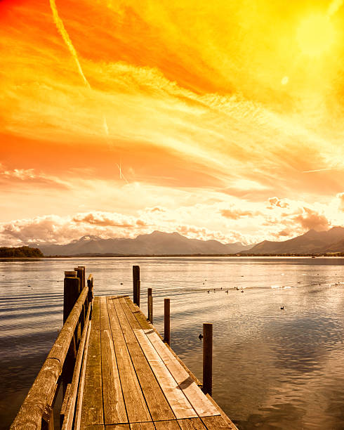 wooden jetty (174) lake chiemsee, bavaria, germany, europe