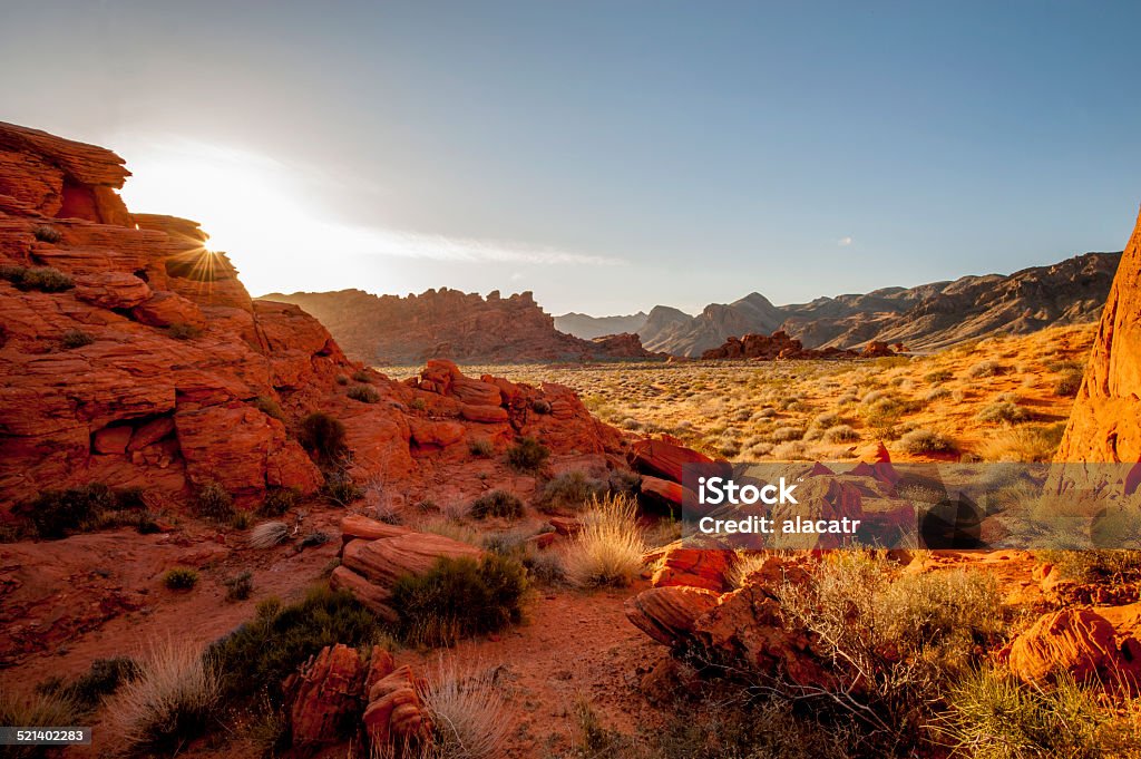 Valley of Fire State Park, Nevada, USA Red rocks and sagebrush, Valley of Fire State Park, Nevada, USA. Landscape - Scenery Stock Photo