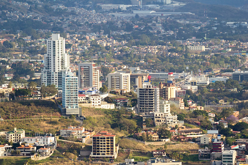 A telephoto view of a commercial district in Tegucigalpa Honduras.