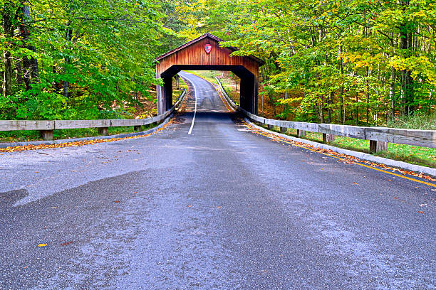 ponte coberta - country road winding road road michigan imagens e fotografias de stock