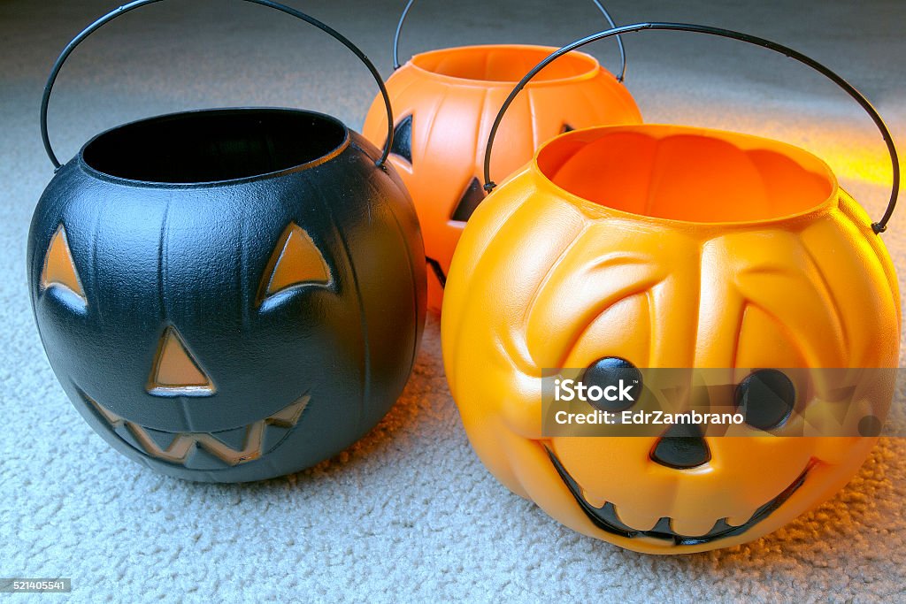 Three Heads Of Plastic Pumpkins As Decorations For Halloween Stock Photo -  Download Image Now - iStock