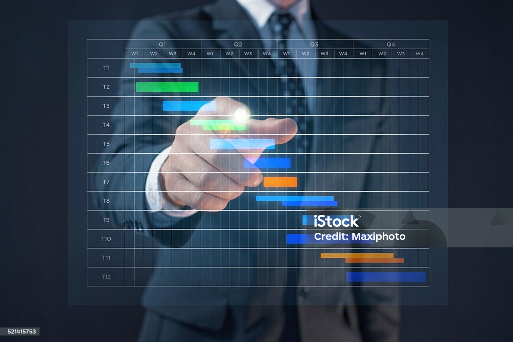 Business-Mann mit Gantt-Schaubild - Lizenzfrei Grafik Stock-Foto