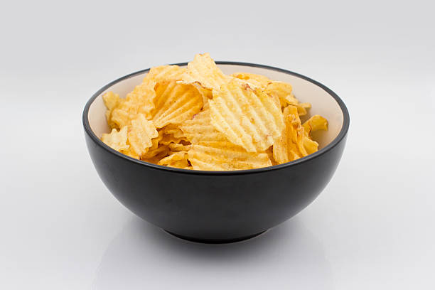 istock Ribbed potato chips in a bowl 521416023