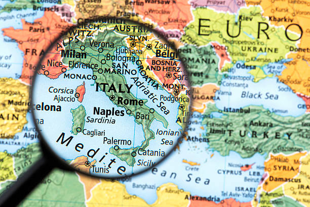 Map of Italy Map of Italy. Detail from the World Atlas. Selective Focus. adriatic sea stock pictures, royalty-free photos & images
