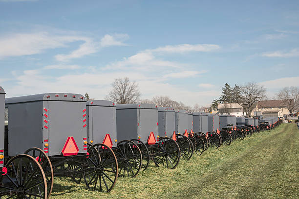 istock Long line of Amish buggies 521417694