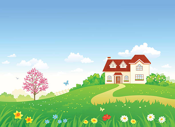 Animation Spring Whit Home Maison Printemps Vectoriels et illustrations libres de droits - iStock
