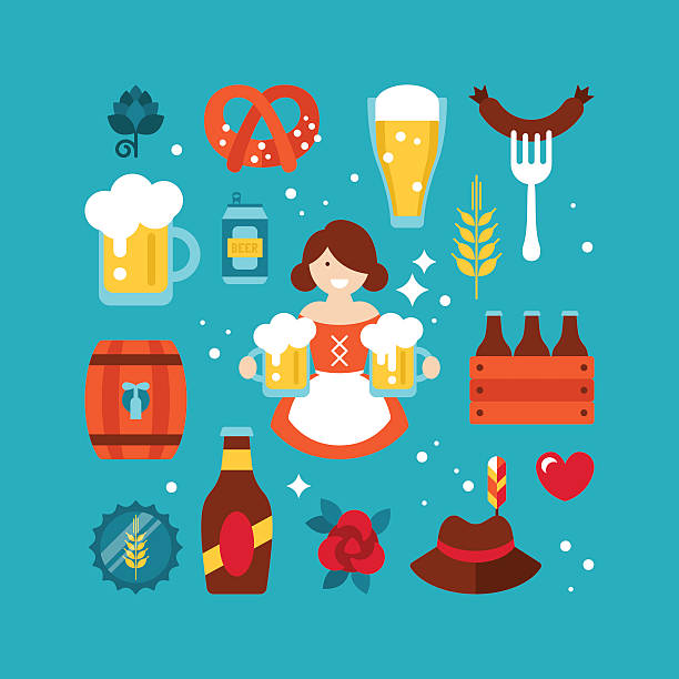 Beer Fest beer festival flat icons design Beer Fest beer festival flat icons design beer garden stock illustrations