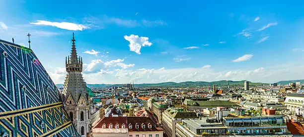 View of Vienna city from the Stephansdom roof, Austria