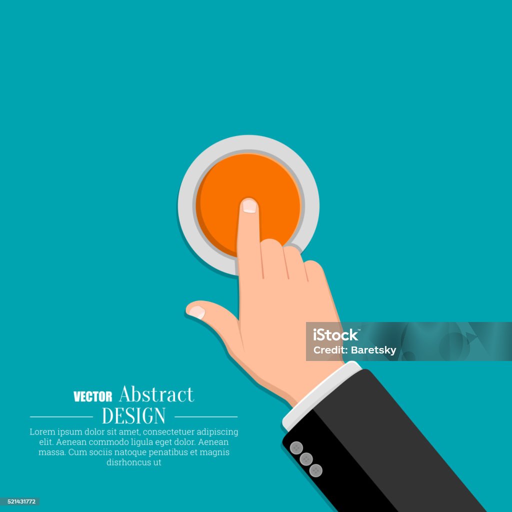 The hand in a suit The hand in a suit presses the button. A vector illustration in flat style. Push Button stock vector