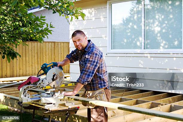 Carpenter Ready To Saw Board Stock Photo - Download Image Now - Building Contractor, Construction Worker, Deck