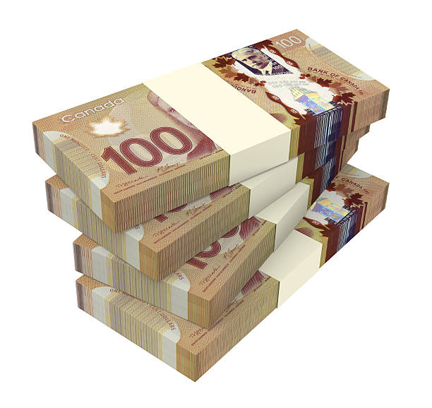 kanadische dollar geld isoliert auf weißem hintergrund. - canadian currency stock-fotos und bilder