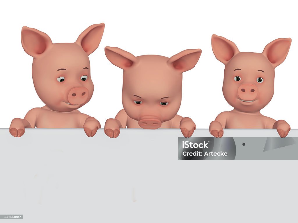 3d cartoon pigs with a blank frame isolated on the white background Animal Stock Photo