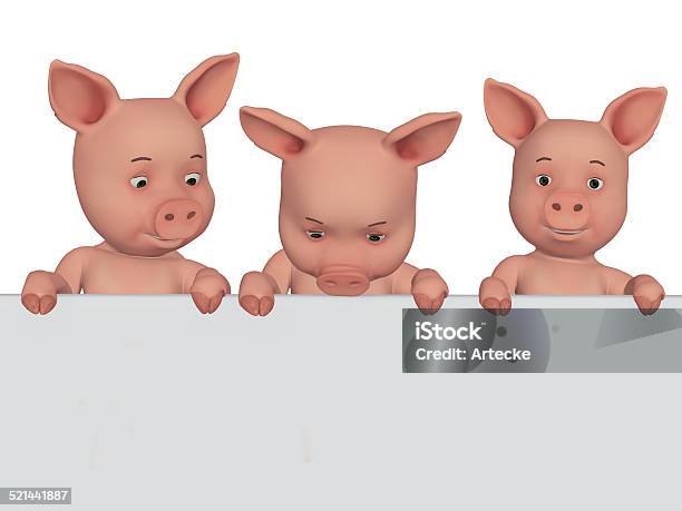 3d Cartoon Pigs With A Blank Frame Stock Photo - Download Image Now - Animal, Art, Art And Craft