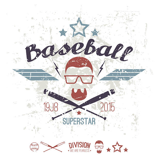 baseball-superstar college-team-emblem - baseball und softball nachwuchsliga stock-grafiken, -clipart, -cartoons und -symbole