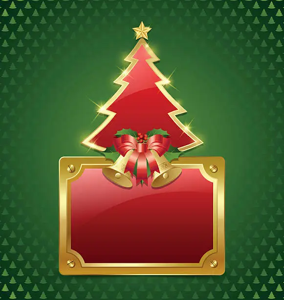 Vector illustration of Christmas tree with bells and plaque